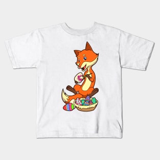 Cute fox painting easter eggs on easter day Kids T-Shirt